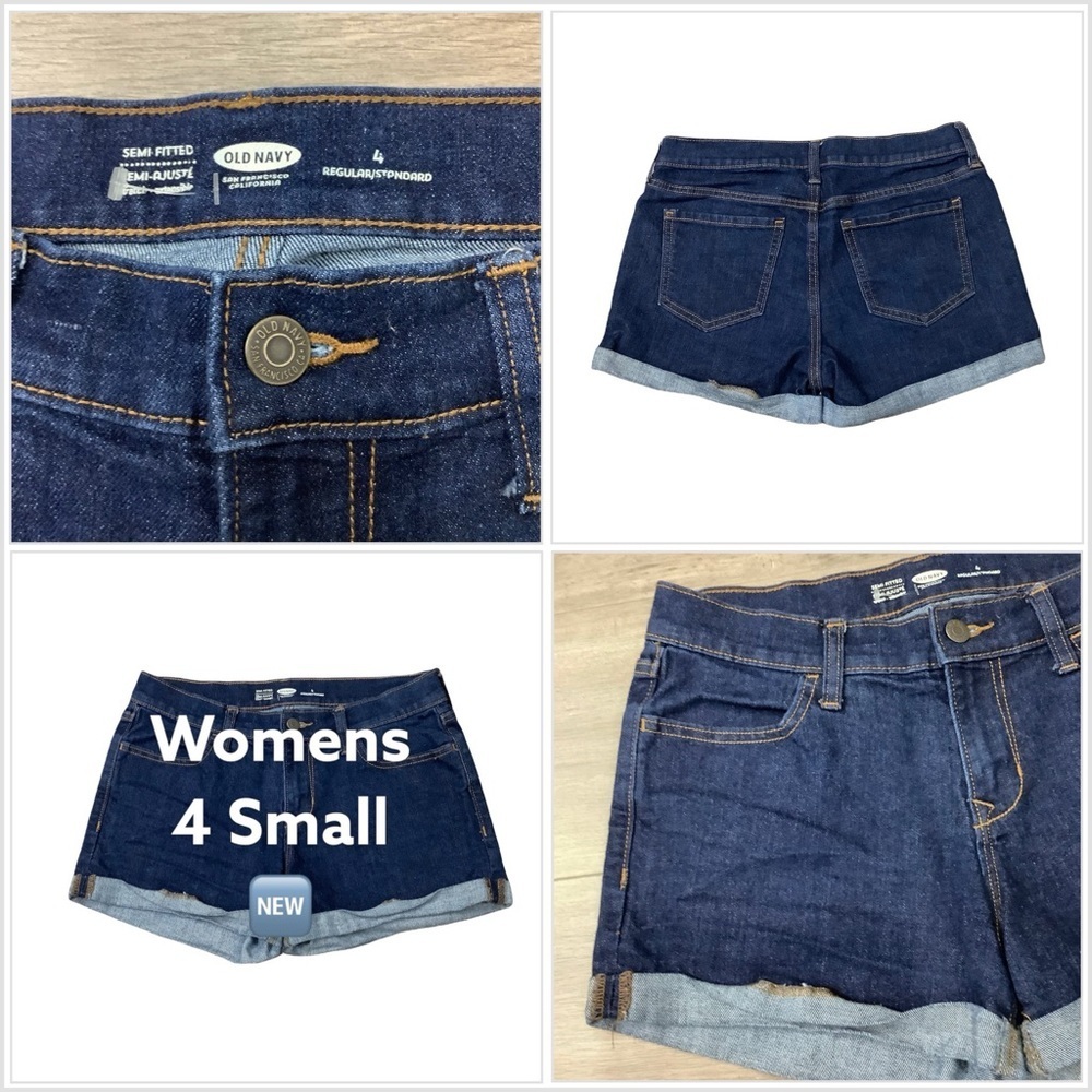 Women's Old Navy 4 S Small Shorts Jeans Denim Navy Blue Rolled Hem Stretch NWOT